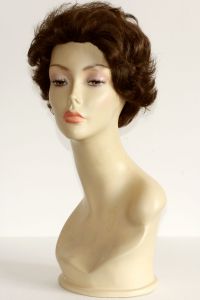 available for rent: short brown wig, curly human hair, single knotted to lace top
